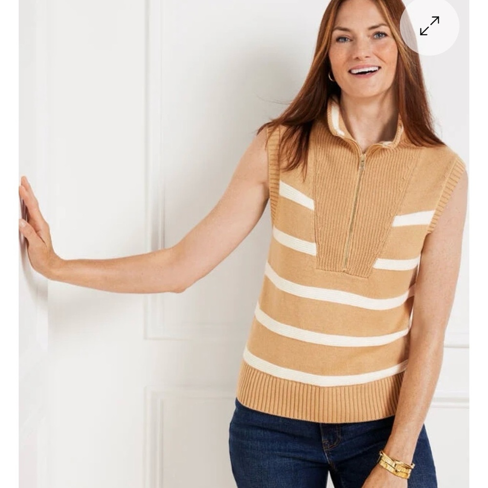Talbots Tan Knit vest Sweater with stripes size S